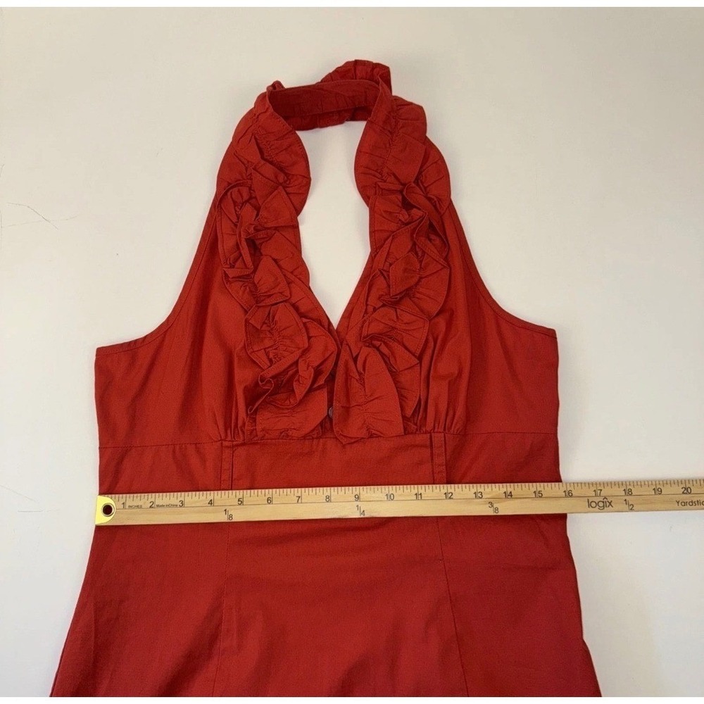 HeartSoul Halter Top Women Large Red Ruffle Neck Cotton Spandex Chic Blouse Boho - Picture 7 of 14